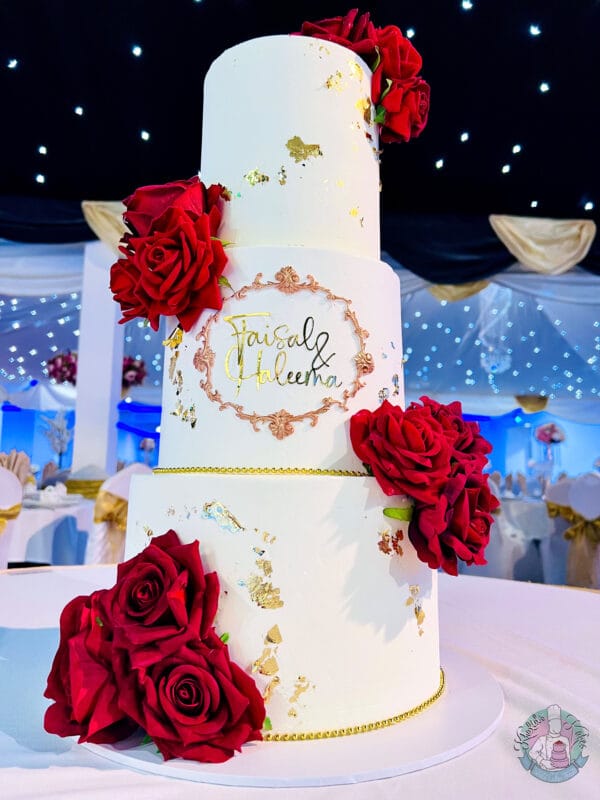 Wedding cake with plaque