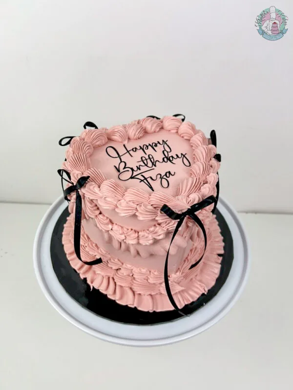 bow heart cake pink